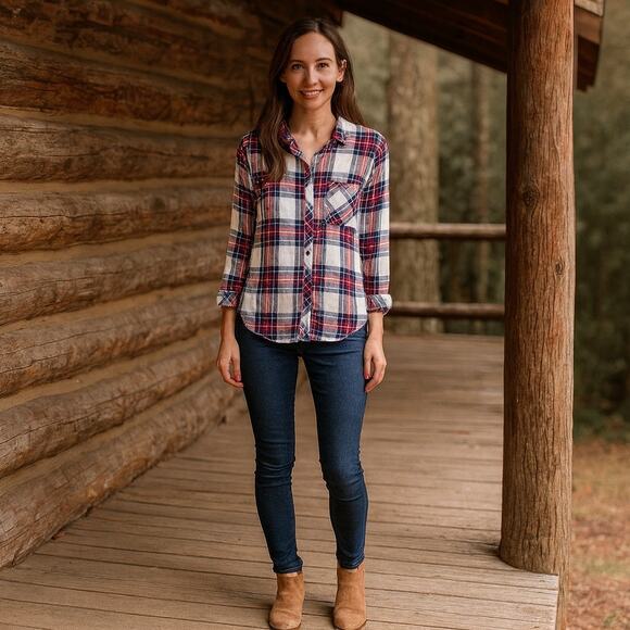 Rails Top Womens X-Small Colorful Tartan Plaid Academic Flannel Button Down - Picture 1 of 7